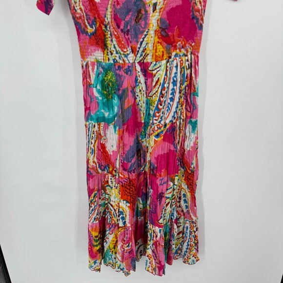 Drapers & Damons Womens Medium Colorful Paisley tiered maxi Dress crinkle Cotton - Picture 2 of 10